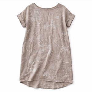 Viola Borghi Linen Shirt Dress Woman Medium Tan Floral Cuffed Sleeves Comfy